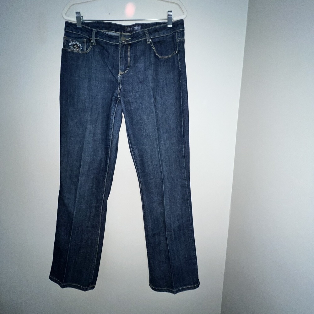 Baccini Blues Womens Dark Wash Embellished Straight Leg Jeans Blue Y2K Style